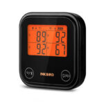 INKBIRD מד חום 4 פרובים WIFI/BLUETOOTH (דגם חדש) בצבע שחור עם תצוגה כתומה מציג את הטמפרטורה והלחות, ומאפשר ניטור מרחוק באמצעות WIFI.