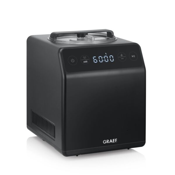 מטחנת הבשר GRAEF Multiwolf FW500 היא מכשיר שולחני בצבע שחור עם תצוגה דיגיטלית המציגה את השעה "60:00", כפתורי בקרה ומכסה שקוף בחלקו העליון.