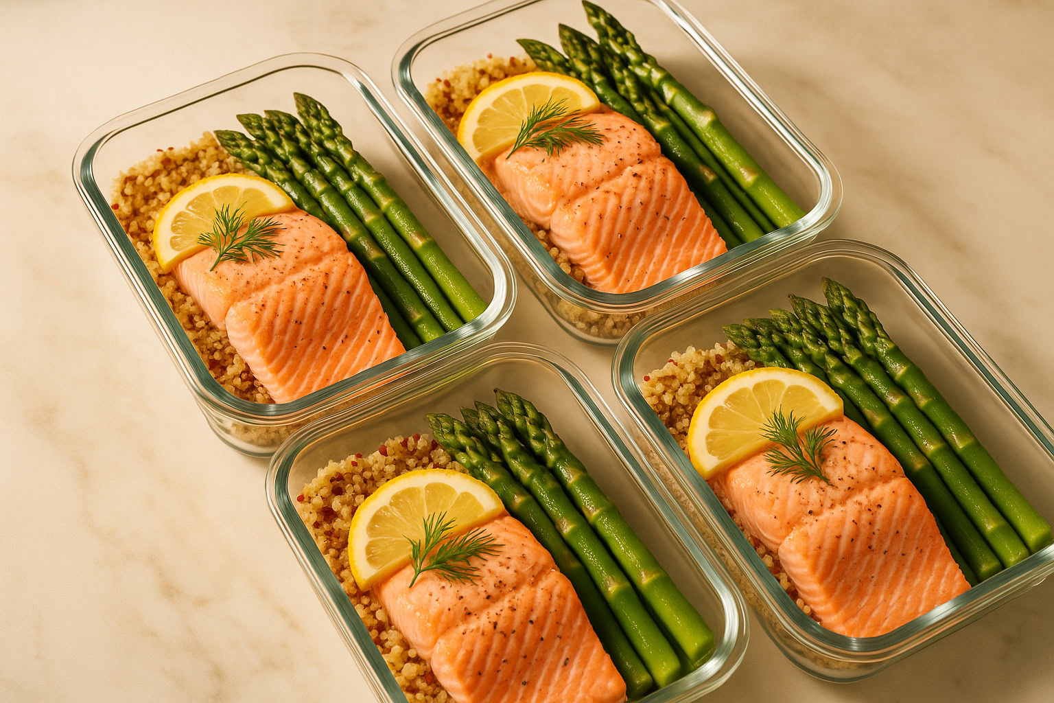 סלמון סו-וויד ל-Meal Prep עם אספרגוס וקינואה